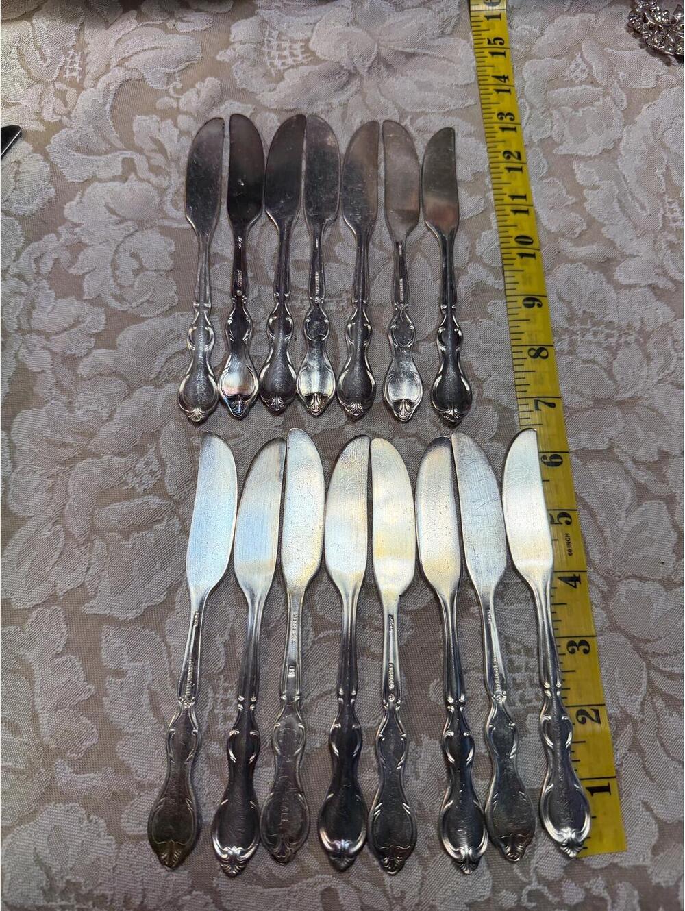 Set of 14 Vintage Silver Tone Spreader Butter Knives with Ornate Handles